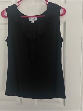 ELLE Black Ruffle Front Sleeveless Blouse